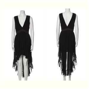 SANDRO PARIS Black Deep V Neck Sleeveless high low dress Sz. Medium
